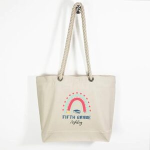 Custom Fifth Grade Rainbow Bag, Personalized Fifth Grade Tote Bag, Hello 5th Grade Bag, Back To School Bag (Rope Bag : 25L 20"L x 15"H x 5"D 100% cotton, 26" rope handles)