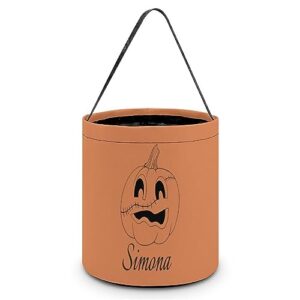 personalized halloween tote bags w/name or text 7.9 * 8.3 inch customized pumpkin witch totes bag for trick treat goodie gift custom party favors canvas goodie bag reusable grocery gifts (orange)