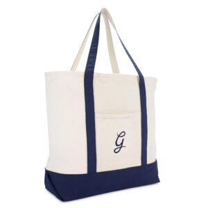 DALIX Monogram Tote Bag Personalized Initial Navy Blue - G