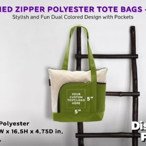 24 Zipper Polyester Tote Bags Set - Customizable Text, Logo - Two-tone, Zipper Closure, Pen Loop - Lime Green