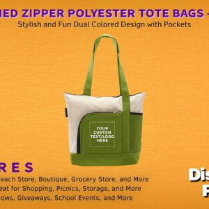 24 Zipper Polyester Tote Bags Set - Customizable Text, Logo - Two-tone, Zipper Closure, Pen Loop - Lime Green