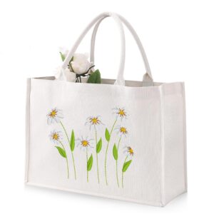 LEADO Floral Canvas Tote Bag for Women, Cute Tote Bags, Daisy Flower Bag for Shopping, Reusable Grocery Bags - Tote Bag Aesthetic, Daisy Gifts, Mothers Day, Birthday Gifts for Women