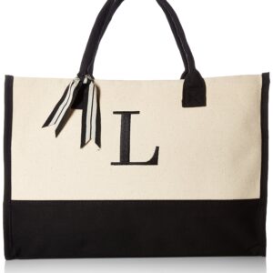 Mud Pie Classic Black and White Initial Canvas Tote Bags (L), 100% Cotton, 17" x 19" x 2"