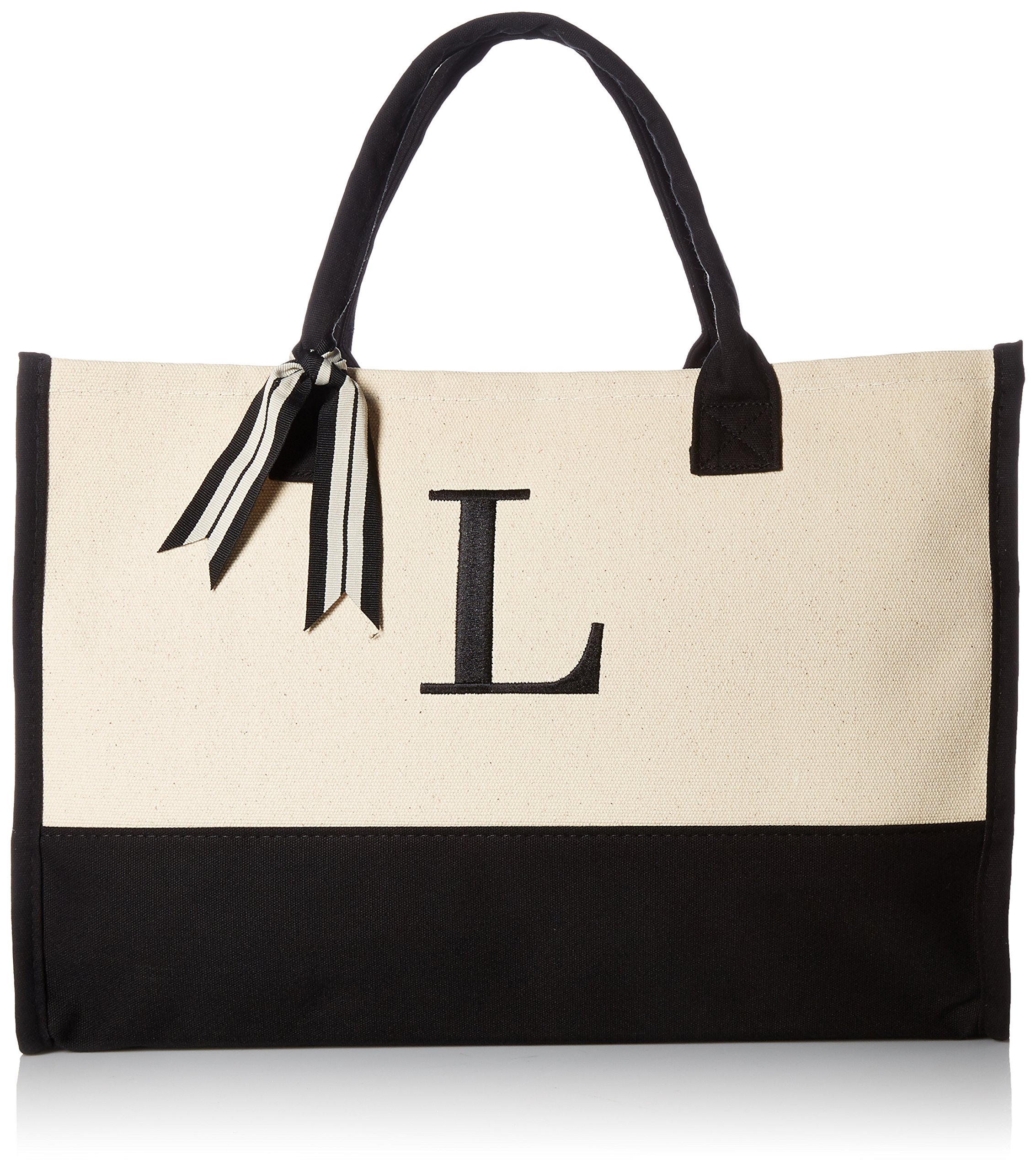 Mud Pie Classic Black and White Initial Canvas Tote Bags (L), 100% Cotton, 17" x 19" x 2"