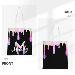 Zhixingasdfgh Personalized Glitter Gradient Print Tote Bags, Custom Name or Text Tote Bag, Customized Totes Bag for Beach, Reusable Bags for Book Grocery, Shopping Bag, Gift for Girls & Women