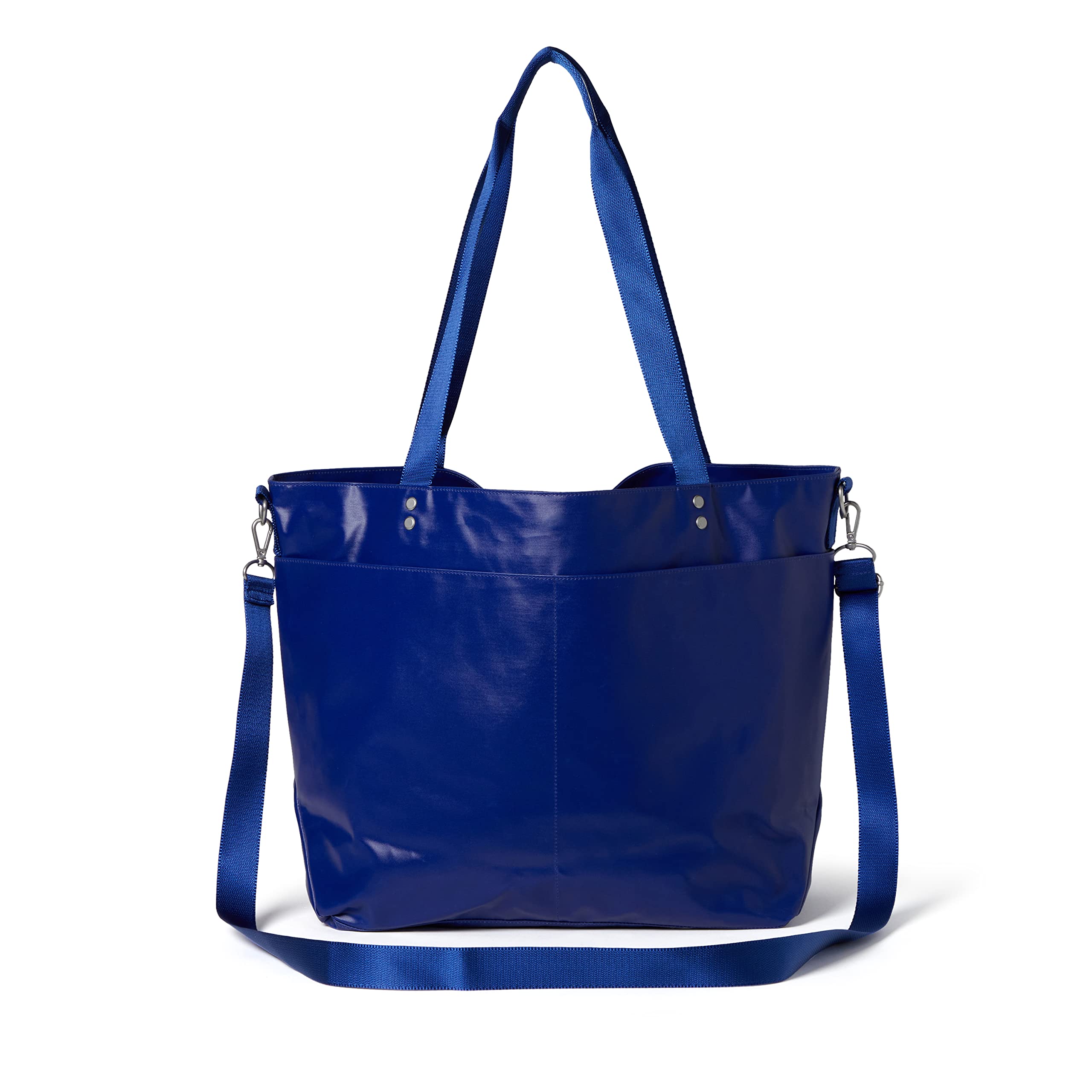 Baggallini Laminated Carryall Tote - Waterproof Beach Bag for Women - Travel Tote Bags with Scratch Resistant Pockets - Indigo Blue