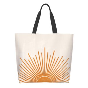 cafl boho sun sunshine shoulder bag orange bohemian sun tote bag large reusable eco-friendly shopping bags portable storage handbag convenient shoppers for gym beach travel shopping