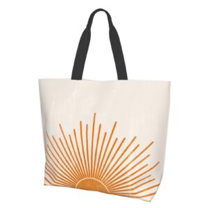 Cafl Boho Sun Sunshine Shoulder Bag Orange Bohemian Sun Tote Bag Large Reusable Eco-friendly Shopping Bags Portable Storage Handbag Convenient Shoppers for Gym Beach Travel Shopping