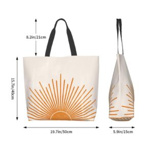 Cafl Boho Sun Sunshine Shoulder Bag Orange Bohemian Sun Tote Bag Large Reusable Eco-friendly Shopping Bags Portable Storage Handbag Convenient Shoppers for Gym Beach Travel Shopping