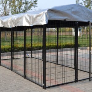 Omitree New Modular Dog Kennel Heavy Duty Welded Steel Panel Pet Cover 5' W x 10' L x 5.5' H