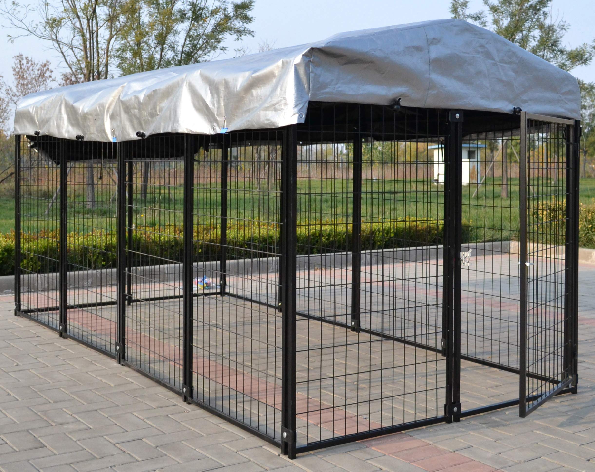 Omitree New Modular Dog Kennel Heavy Duty Welded Steel Panel Pet Cover 5' W x 10' L x 5.5' H