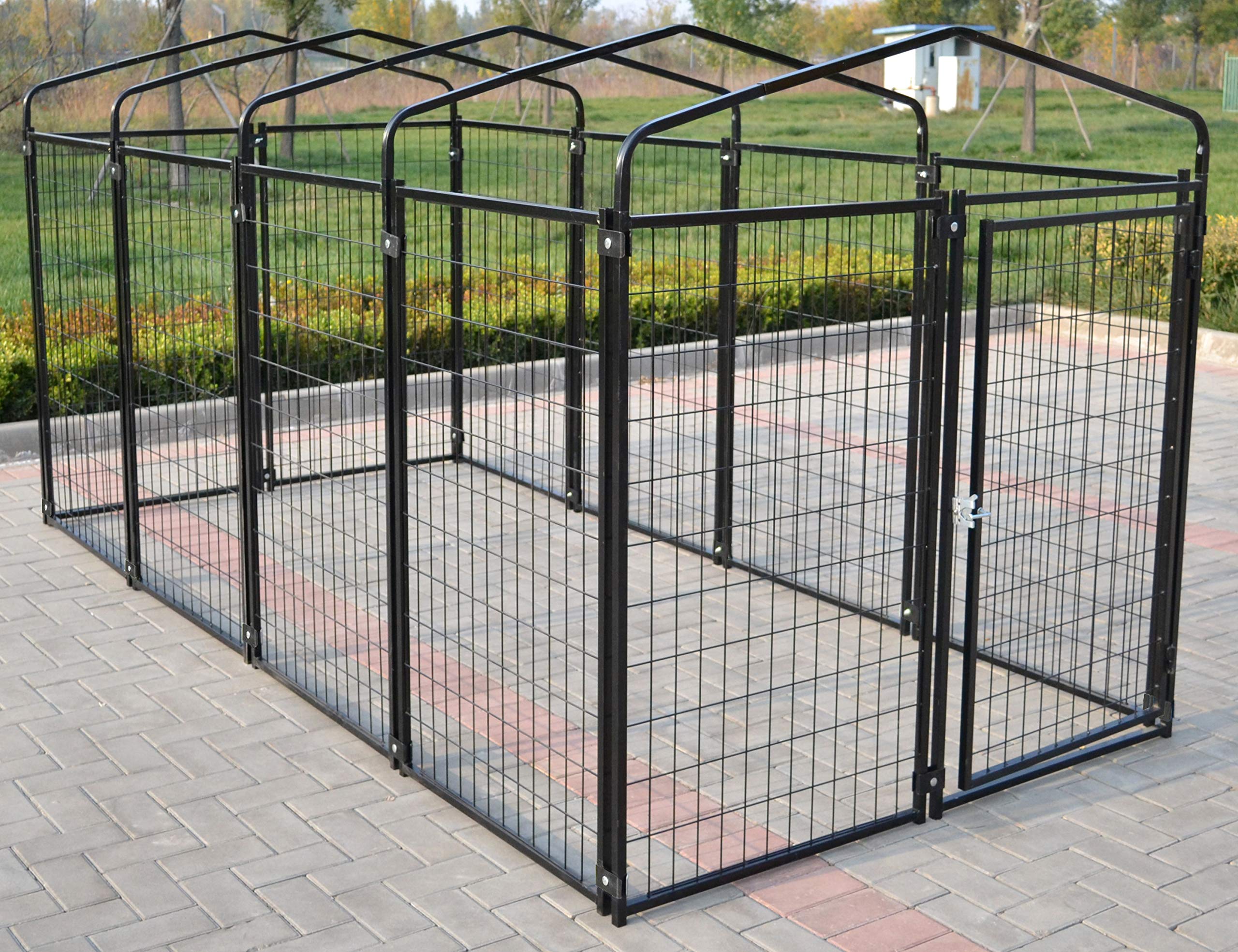 Omitree New Modular Dog Kennel Heavy Duty Welded Steel Panel Pet Cover 5' W x 10' L x 5.5' H