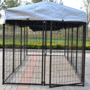 Omitree New Modular Dog Kennel Heavy Duty Welded Steel Panel Pet Cover 5' W x 10' L x 5.5' H