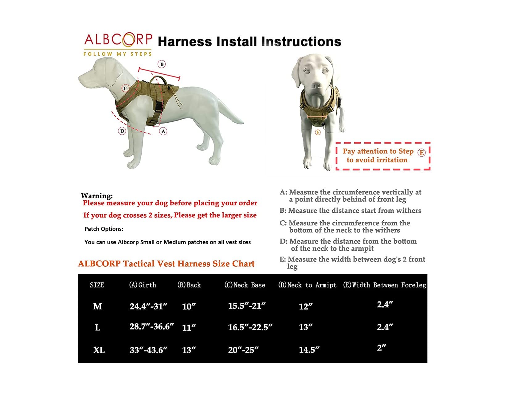 Albcorp Tactical Dog Vest Harness – Military MOLLE Modular System - No-Pull Service Dog Vest with Front Leash Clip with Hook & Loop Panels, Padded Handle, Black, Extra Large