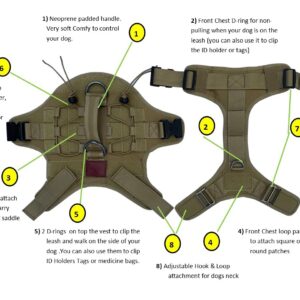 Albcorp Tactical Dog Vest Harness – Military MOLLE Modular System - No-Pull Service Dog Vest with Front Leash Clip with Hook & Loop Panels, Padded Handle, Black, Extra Large