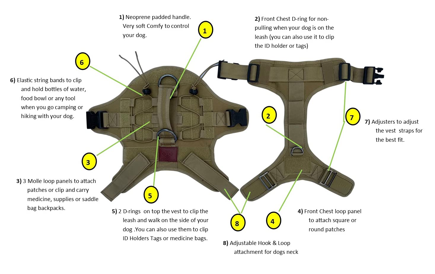 Albcorp Tactical Dog Vest Harness – Military MOLLE Modular System - No-Pull Service Dog Vest with Front Leash Clip with Hook & Loop Panels, Padded Handle, Black, Extra Large