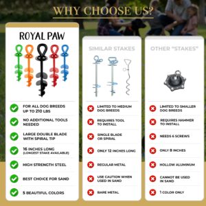 ROYAL PAW Dog Tie Out Stake - Heavy Duty Dog Stake for Large Dogs up to 210 lbs, Dog Stakes for Outside, Dog Anchor, and Dog Gadget | Use any Dog Tie Out Cable or Dog Yard Leash (O2-Orange (2-pack))