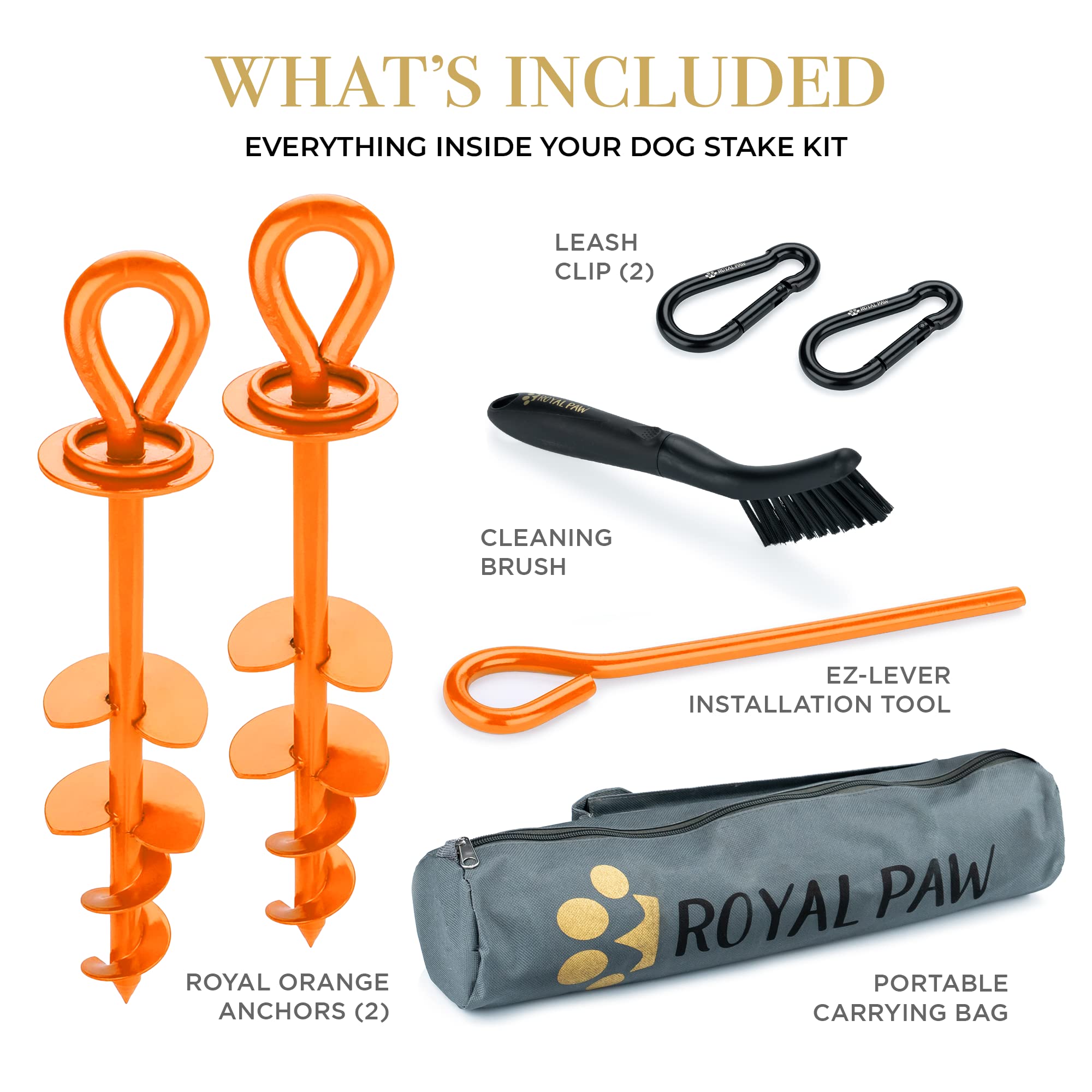 ROYAL PAW Dog Tie Out Stake - Heavy Duty Dog Stake for Large Dogs up to 210 lbs, Dog Stakes for Outside, Dog Anchor, and Dog Gadget | Use any Dog Tie Out Cable or Dog Yard Leash (O2-Orange (2-pack))