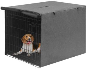 deblue grey 36 inches dog crate cover, heavy duty polyester pet kennel covers universal fit for 1 2 doors standard metal crate (grey)