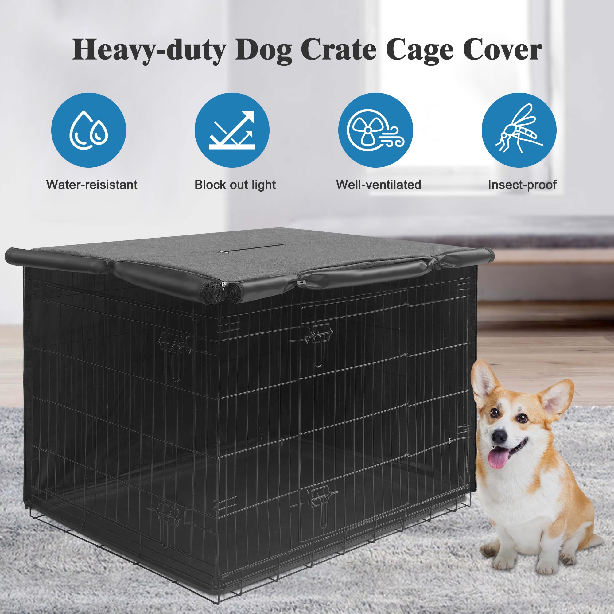 Deblue Grey 36 inches Dog Crate Cover, Heavy Duty Polyester Pet Kennel Covers Universal Fit for 1 2 Doors Standard Metal Crate (Grey)