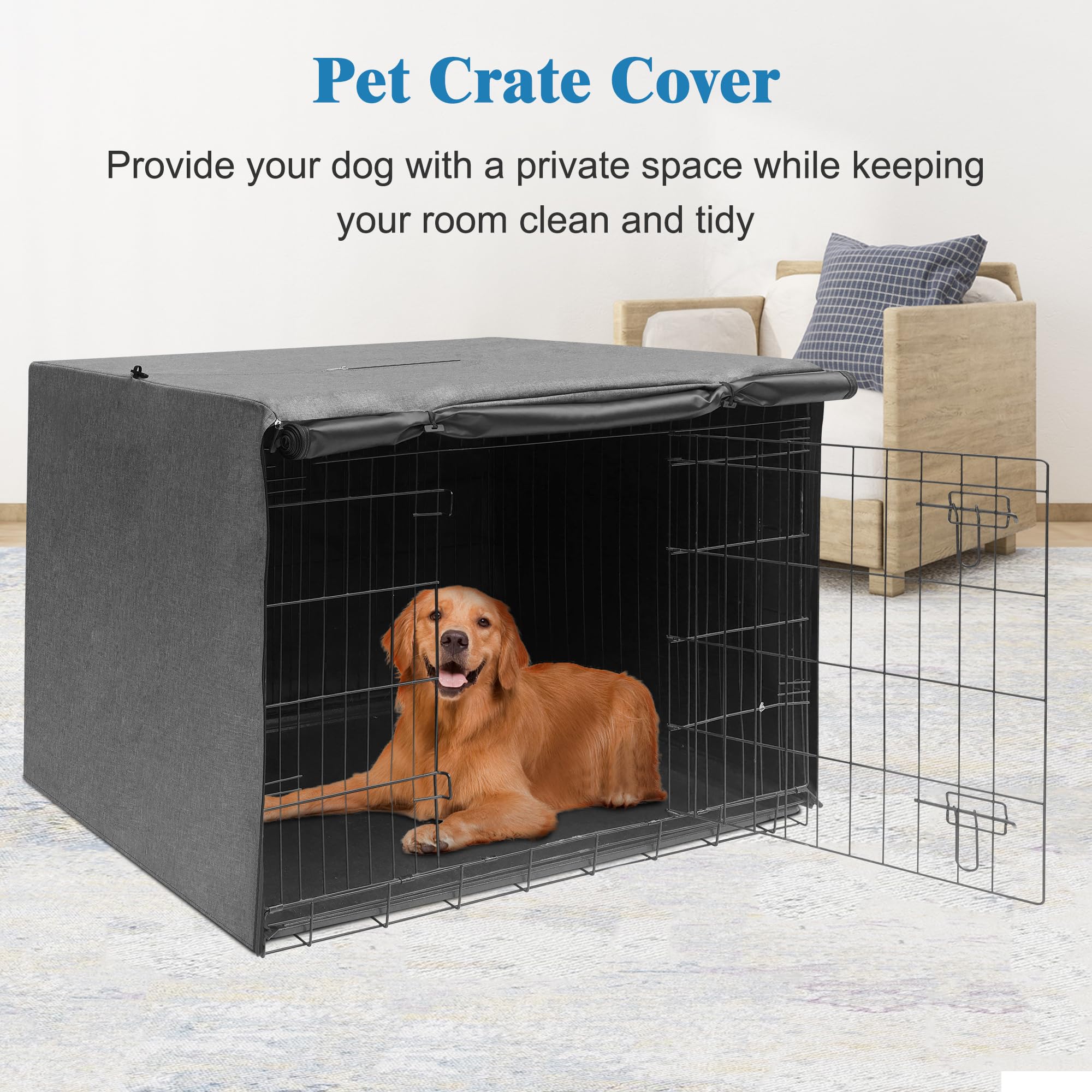 Deblue Grey 36 inches Dog Crate Cover, Heavy Duty Polyester Pet Kennel Covers Universal Fit for 1 2 Doors Standard Metal Crate (Grey)