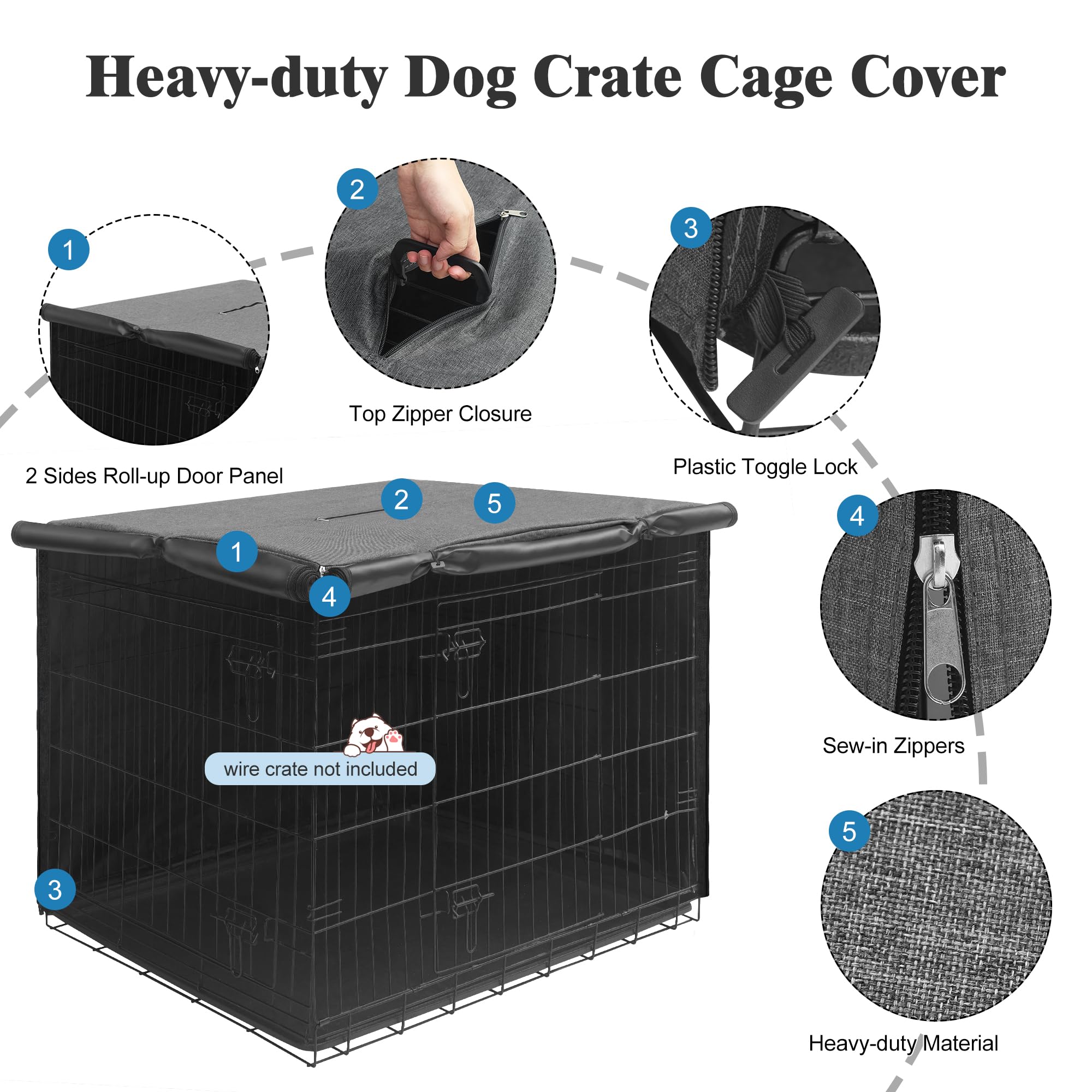 Deblue Grey 36 inches Dog Crate Cover, Heavy Duty Polyester Pet Kennel Covers Universal Fit for 1 2 Doors Standard Metal Crate (Grey)