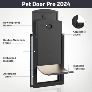 HARDLIGHT Extra Large Dog Door with Locking Panel, Pet Door, Tunnel Adjustable, Magnetic Flap Dog Door for Door, Strong and Rugged, for Pets up to 220lbs