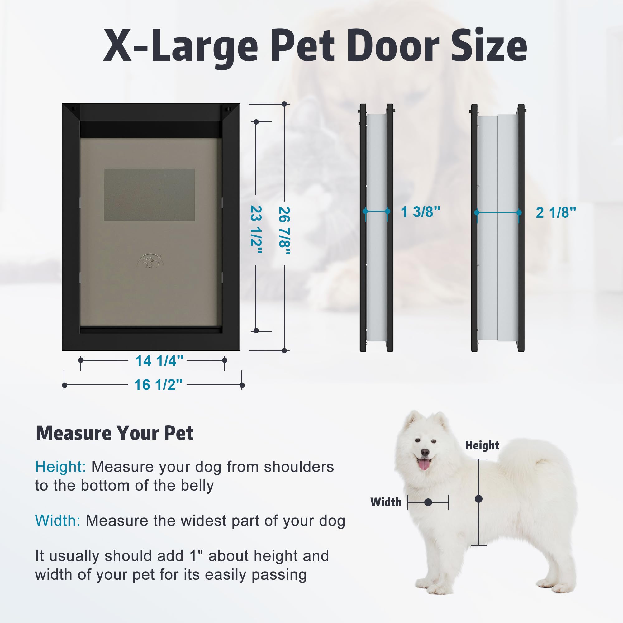 HARDLIGHT Extra Large Dog Door with Locking Panel, Pet Door, Tunnel Adjustable, Magnetic Flap Dog Door for Door, Strong and Rugged, for Pets up to 220lbs