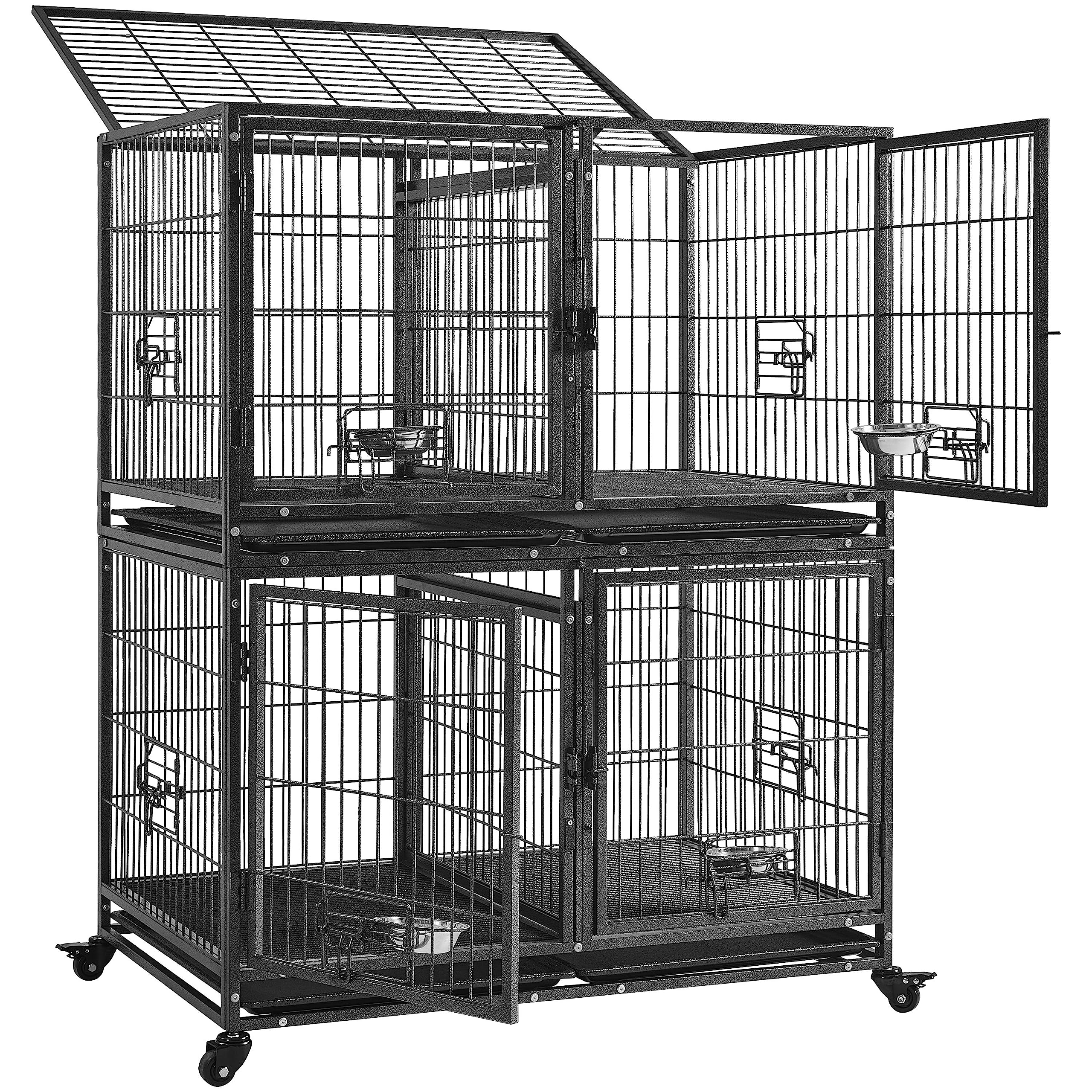 Yaheetech Stackable Dog Crate with Divider 43'' Rolling Heavy Duty Dog Cage with Open Top/ 2 Removable Trays for Small/Medium Dog, Double Story