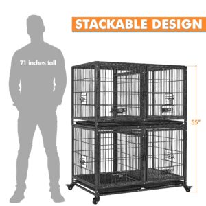 Yaheetech Stackable Dog Crate with Divider 43'' Rolling Heavy Duty Dog Cage with Open Top/ 2 Removable Trays for Small/Medium Dog, Double Story