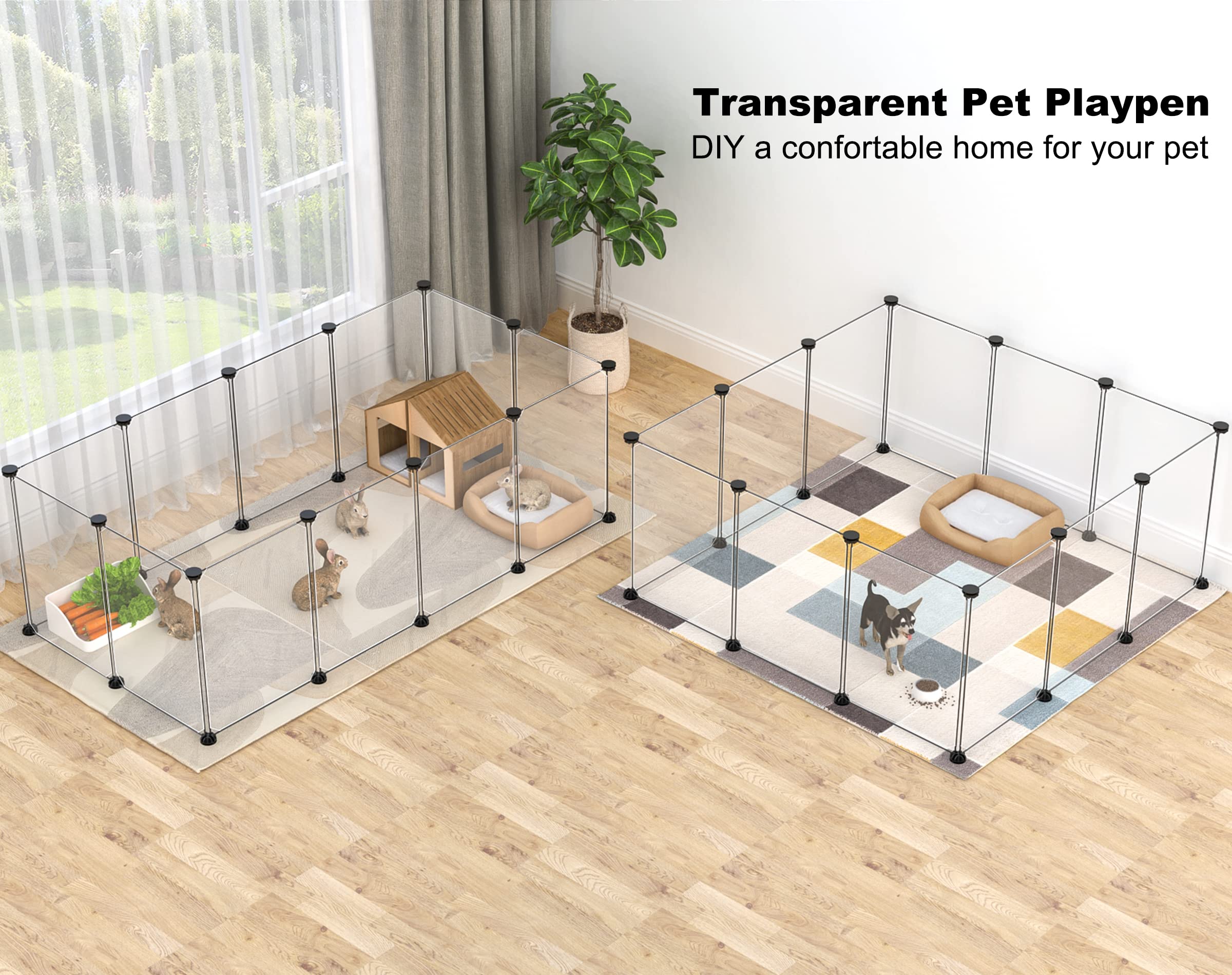 Pet Playpen,24 Inch Tall Puppy Playpen Portable Small Animals Playpen, Pet Fence Yard Fence for Puppy,Bunny,Guinea Pigs,Ferrets,Mice,Hamsters,Hedgehogs,Turtles