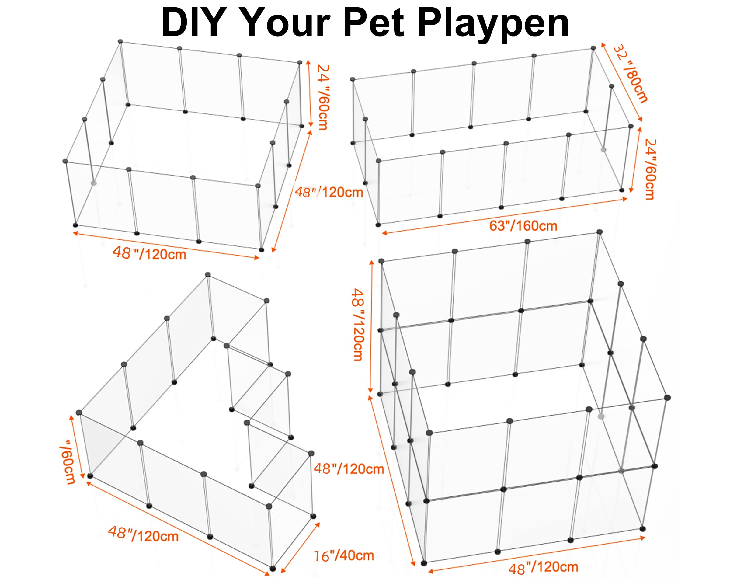 Pet Playpen,24 Inch Tall Puppy Playpen Portable Small Animals Playpen, Pet Fence Yard Fence for Puppy,Bunny,Guinea Pigs,Ferrets,Mice,Hamsters,Hedgehogs,Turtles