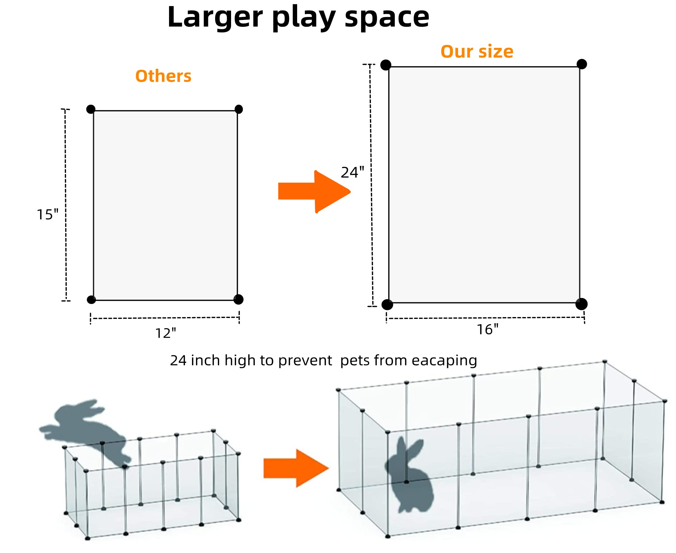 Pet Playpen,24 Inch Tall Puppy Playpen Portable Small Animals Playpen, Pet Fence Yard Fence for Puppy,Bunny,Guinea Pigs,Ferrets,Mice,Hamsters,Hedgehogs,Turtles