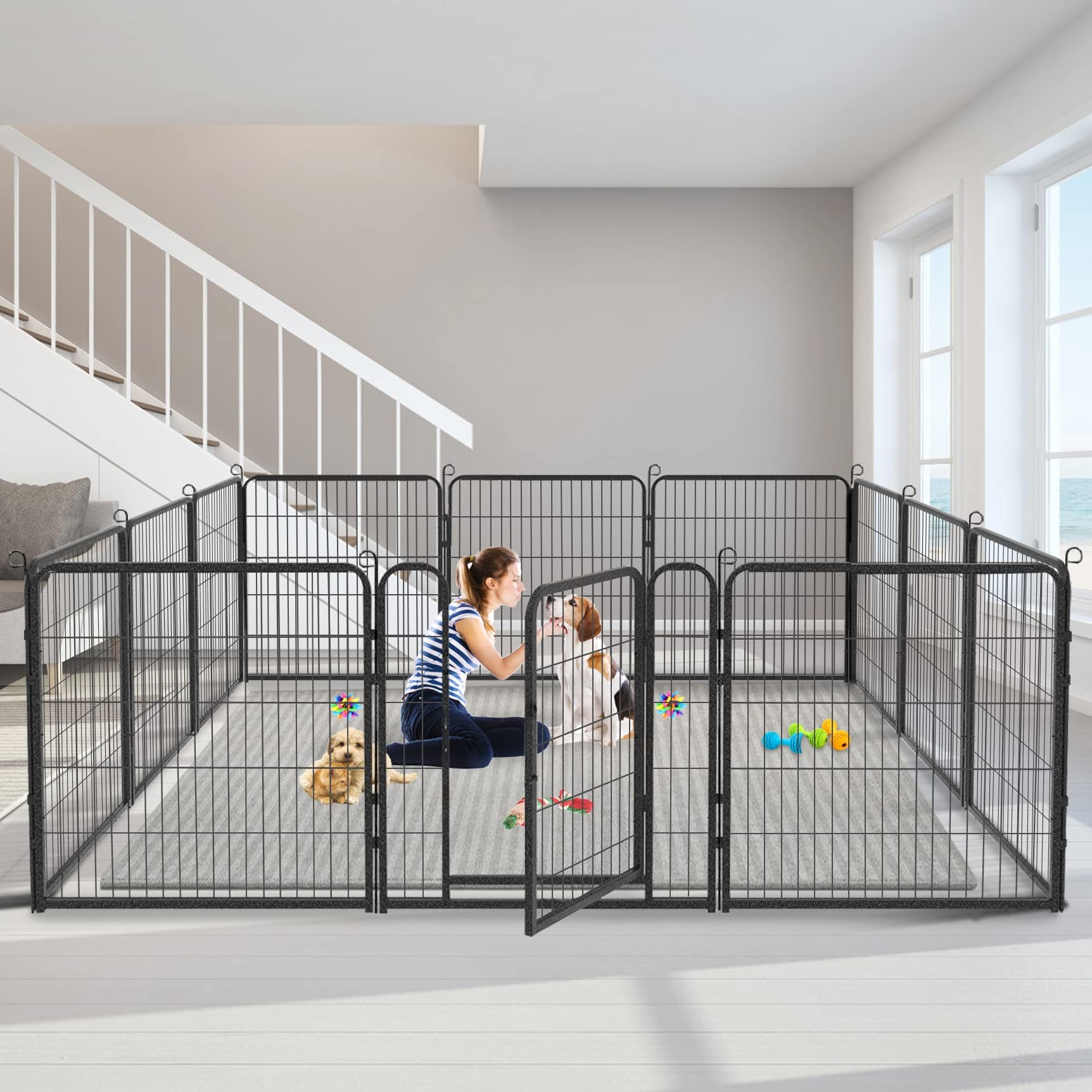 Dog Pen Outdoor Dog Fence Dog Playpen, 32 inch Pet Playpen 12 Panels Puppy Playpen Portable Dog Fences Outdoor Exercise Pen with Doors for RV,Camping,Yard