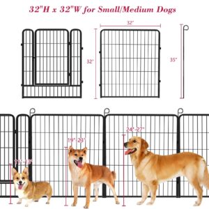 Dog Pen Outdoor Dog Fence Dog Playpen, 32 inch Pet Playpen 12 Panels Puppy Playpen Portable Dog Fences Outdoor Exercise Pen with Doors for RV,Camping,Yard