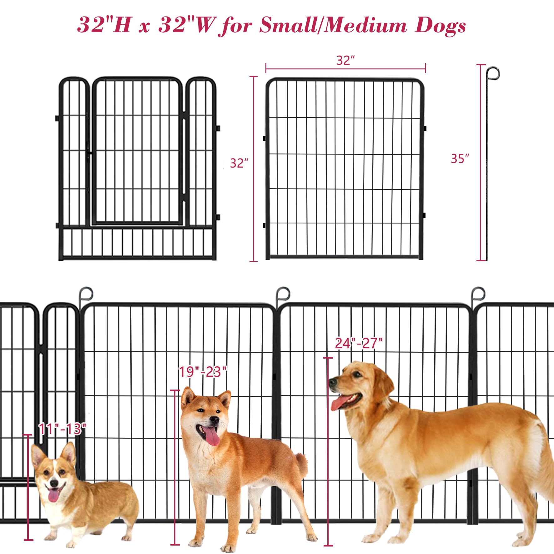 Dog Pen Outdoor Dog Fence Dog Playpen, 32 inch Pet Playpen 12 Panels Puppy Playpen Portable Dog Fences Outdoor Exercise Pen with Doors for RV,Camping,Yard