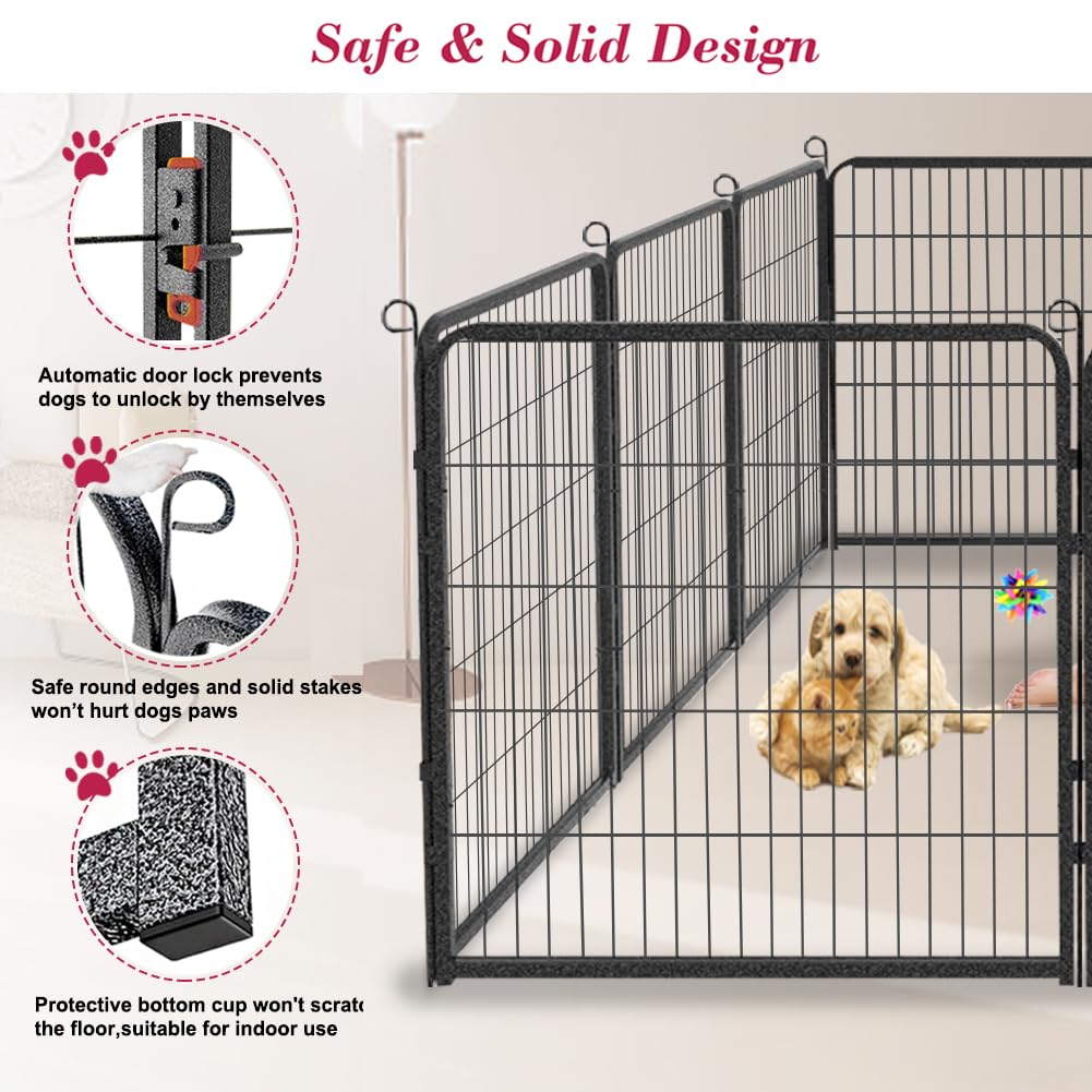 Dog Pen Outdoor Dog Fence Dog Playpen, 32 inch Pet Playpen 12 Panels Puppy Playpen Portable Dog Fences Outdoor Exercise Pen with Doors for RV,Camping,Yard