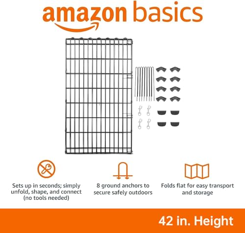 Amazon Basics Foldable Octagonal Metal Exercise Pet Play Pen for Dogs, Fence Pen, No Door, Large, 60 x 60 x 42 Inches, Black