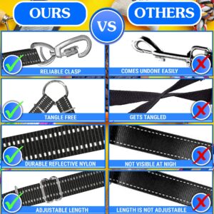 Double Dog Leash – Adjustable Length Long Leash for Dog Training – Dual Reflective Dog Leash with Non-Tangle Design – Heavy Duty Nylon and Metal Buckles – Ideal (Black, Large)