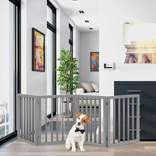 PETMAKER Freestanding Pet Gate - Wooden Folding Fence for Doorways, Halls, Stairs & Home - Step Over Divider - Great for Dogs & Puppies,Gray