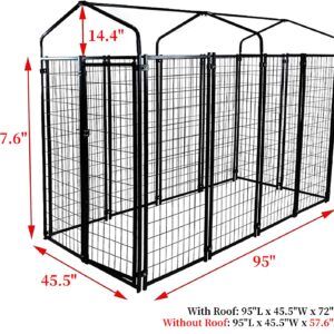 HITTITE Large Outdoor Dog Kennel, Heavy Duty Outdoor Dog Cage, Anti-Rust Dog Pens Outdoor with Waterproof UV-Resistant Cover and Secure Lock for Backyard,8'L x4' W x 6'H（with Roof）