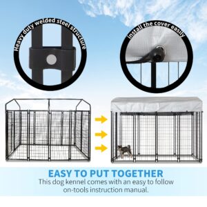 HITTITE Large Outdoor Dog Kennel, Heavy Duty Outdoor Dog Cage, Anti-Rust Dog Pens Outdoor with Waterproof UV-Resistant Cover and Secure Lock for Backyard,8'L x4' W x 6'H（with Roof）