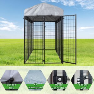 HITTITE Large Outdoor Dog Kennel, Heavy Duty Outdoor Dog Cage, Anti-Rust Dog Pens Outdoor with Waterproof UV-Resistant Cover and Secure Lock for Backyard,8'L x4' W x 6'H（with Roof）