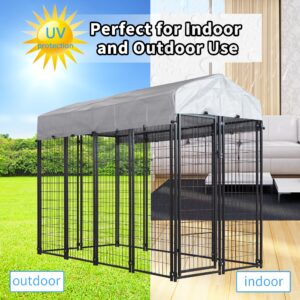 HITTITE Large Outdoor Dog Kennel, Heavy Duty Outdoor Dog Cage, Anti-Rust Dog Pens Outdoor with Waterproof UV-Resistant Cover and Secure Lock for Backyard,8'L x4' W x 6'H（with Roof）