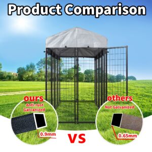 HITTITE Large Outdoor Dog Kennel, Heavy Duty Outdoor Dog Cage, Anti-Rust Dog Pens Outdoor with Waterproof UV-Resistant Cover and Secure Lock for Backyard,8'L x4' W x 6'H（with Roof）