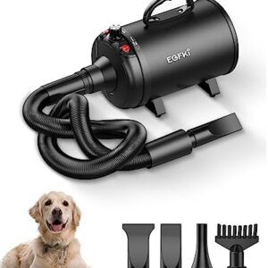 EGFKI Dog Dryer, 5.2HP/ 3800W Pet Grooming High Velocity Force Blower with 4 Nozzles, Adjustable Speed and Temperature Dog Hair Dryers for Grooming