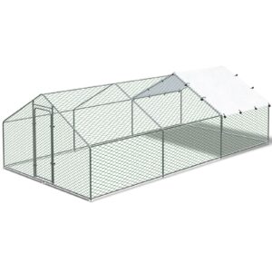 Ugguo Large Walk-in Metal Chicken Coop with Waterproof Cover for Outdoor Backyard Farm Use -Heavy Duty and Anti-UV Spire Shaped Cage for Poultry, Ducks, and Rabbits(19.6' L x 9.8' W x 6.5' H