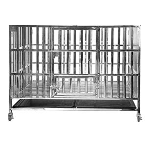 Confote 48" Heavy Duty Stainless Steel Dog Cage Kennel Crate and Playpen for Training Large Dog Indoor Outdoor with Double Doors & Locks Design Included Lockable Wheels Removable Tray No Screw