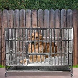 Confote 48" Heavy Duty Stainless Steel Dog Cage Kennel Crate and Playpen for Training Large Dog Indoor Outdoor with Double Doors & Locks Design Included Lockable Wheels Removable Tray No Screw