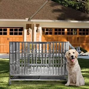 Confote 48" Heavy Duty Stainless Steel Dog Cage Kennel Crate and Playpen for Training Large Dog Indoor Outdoor with Double Doors & Locks Design Included Lockable Wheels Removable Tray No Screw